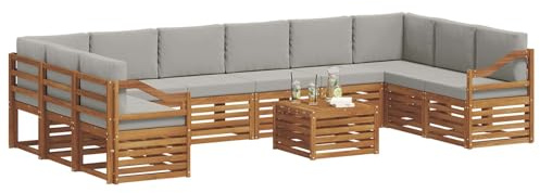 vidaXL Sofagarnituren 11 pcs Natürlich und Hellgrau Massivholz Akazie, Gartenlounge, modernes Outdoorsofa, sicheres Sitzset, gemütliche Terrassenmöbel