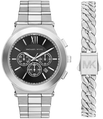 Michael Kors Billie Herren 44MM silberfarbene Edelstahl-Uhr, MK9272SET