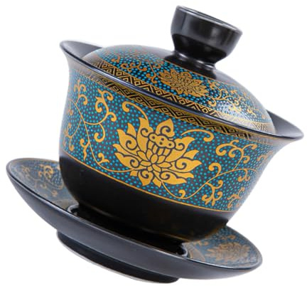 HOMOBABE Taza de Té Tradicional Sopera de Cerámica Resistente al Calor, Estilo Chino Vintage Tapa, Adecuado para Preparar Té de Flores y Ceremonias, Decoración Oriental para Hogar