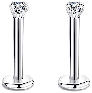 Candyfancy 16g 8mm 2/3/4mm Cubic Zirconia Gem Ear Cartilage Tragus Helix Studs Earrings Lip Labret Piercing (2pcs 2mm stone 8mm bar)