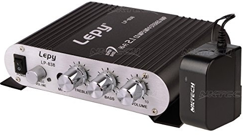 NKTECH 3A Power Supply Lepy LP-838 Mini Hi-Fi BASS 2.1 Channel Audio Amplifier Booster Radio CD MP3 MP4 Stereo RMS 15W AMP For Car Motorcycle Home Black