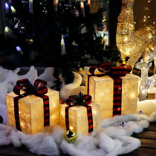 CCLIFE Set di 3 luci a LED LED regalo decorazione natalizia Led Decorazione Decorazione di Natale Scatole Regalo Natalizie luminose