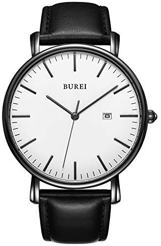 BUREI Orologi da polso da uomo, orologi al quarzo analogici minimalisti per gli uomini con banda di cuoio, regali per gli uomini
