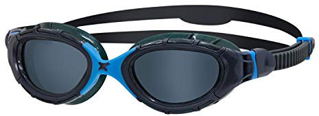 Zoggs Original Predator Flex Gafas de Natación para Hombre y Mujer – Gafas para Nadar en Aguas Abiertas, Cómodas, Antivaho, Correas de Ajuste Rápido – Lentes Ahumadas Gris y Azul, Pequeñas