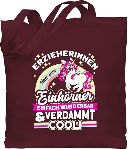 Shirtracer Baumwolltasche - Beruf und Job Geschenke - Erzieherinnen sind wie Einhörner - weiß - Unisize - Bordeauxrot - tasche einhorn kollegen geschenk arbeit beutel weihnachten erzieher stoffbeutel