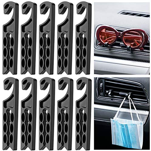 10 Pieces Car Vent Hook Hanger Car Air Vent Holder Mobile Phone Car Mount Earphone Cable Winder Sunglasses Glasses Keychain Organizer Hanger Storage Hook (Black)