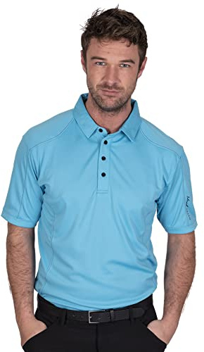 Island Green IGTS1648 Mens Top Stitch Performance CoolPass Golf Polo Shirt, Turquoise, 3XL