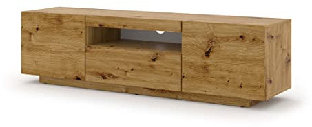 Armario de TV Lowboard Aura de 150 cm para colgar o de pie universal, mueble para TV, tabla de TV, mesa de alta fidelidad, armario colgante (roble Artisan con led)
