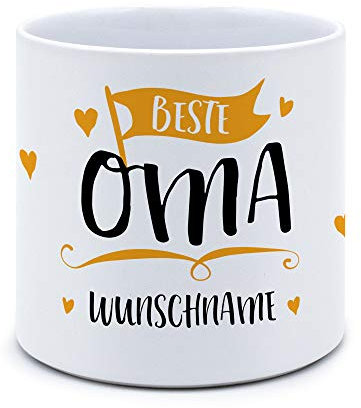 printplanet® - Blumentopf mit Namen oder Text selbst gestalten - Pflanztopf Bedrucken - Motiv: Beste Oma