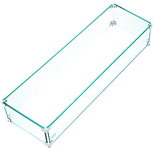 VEVOR Pare-vent pour Foyer à Gaz, 965x267x152 mm Pare-vent en Verre Trempé pour Brasero Écran de Protection Rectangulaire Pare-flamme Coupe-vent Stable Épaisseur 8 mm avec Support de Coin Dur et Pieds