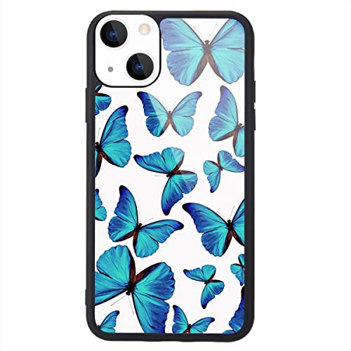 MAYCARI Cute Blue Butterfly Phone Case Compatible with iPhone 13 mini 5.4'', Hard Back Case with Soft TPU Bumper for Girls Children Women Protective Phone Case for iPhone 13 mini