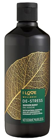I Love Wellness DESTRESS Shower Burst, With Natural Essential Oils Of Lemongrass, Rosemary & Eucalyptus, Invigorating Formula, Vegetarian & Vegan-Friendly - 500ml