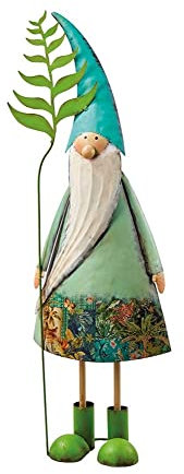 Gartenzwerg aus Metall I Zwerg mit Farn I Metall I Höhe 82 cm I Dekozwerg Garten Terrasse Dekofigur Aufsteller