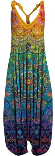 SSLLH Tuta estiva da donna, oversize, senza maniche, stile vintage, estiva, per donne, casual, da ragazza, estiva, Blu, M