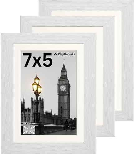 7x5 White Photo Frame, Picture Frames with 6x4 Mount, Wood Design Finish, Wall Collage Display or Tabletop & Wall Mount, Prints Photos & Pictures, Designer Profile with Mat for Home or Gift.