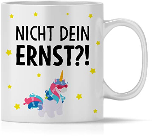 mindmonkeys® Tasse mit Spruch Nicht dein Ernst Einhorn mit Spruch Witzig Geschenk Geschnekidee zum Geburtstag Keramik 300 ml