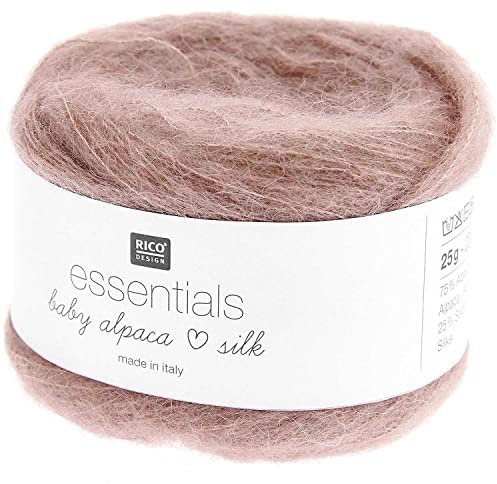 Rico Design Essentials Baby Alpaca Loves Silk 25g 200m Lacegarn Baby Alpaka und Seide Stricken und Häkeln (007 altrosa)