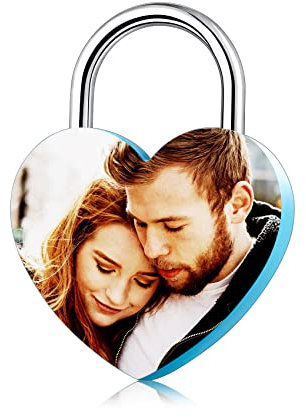 MunkiMix Personalisiertes Herz Vorhängeschloss, Liebesschloss, Graviertes Foto, Name für Freund, Freundin, Liebesbrücke, Legierung Schloss mit Schlüssel, Geschenk zum Valentinstag