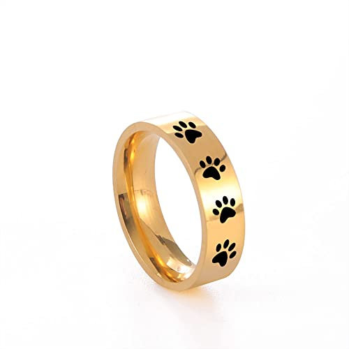 Amaxer Ring mit Tierpfotenabdruck für Männer und Frauen, schöner Bär, Hund, Katze, Fußabdrücke, Edelstahl, Statement-Band, Fingerringe, Schmuck, Geschenke (Gold, 9)