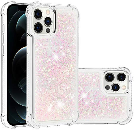 IMIRST Silicone Phone Case for Apple iPhone 12 Pro Max, Corner Airbag Fall Protection Bling Glitter Quicksand Liquid Sparkle TPU Case Cover for Apple iPhone 12 Pro Max. YBW Star Pink