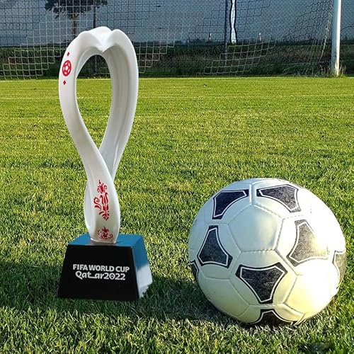 LNGODEHO 2022 Worldcup Soccer Qatar Maskottchen Skulptur, 27,9 cm Höhe, Keramik, mittelasiatisches Design, Souvenir, Preis, Auszeichnung, Trophäe, Gedenkkunstwerk (schwarze Basis)