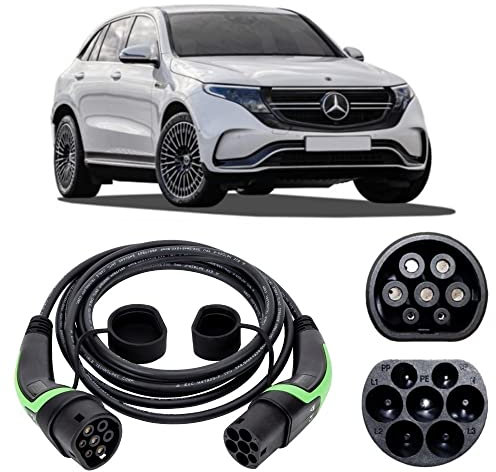 EV Power 5M - EQC Charging Cable - Type 2 to Type 2 Charging Cable – 32amp 3 Phase (22kw) for EQC - Type 2 Plug for EV Charging Station – Single Phase