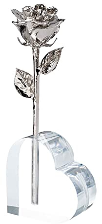 Forever Rose Echte Rose getaucht in Platin, Acryl-Herzvase