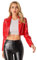 dPois Damen Jacke Lederoptik Kurz Mantel Cropped Jacke Bolero Lack Leder Bikerjacke Offen mit Reverskragen Gothic Punk Clubwear Rot L