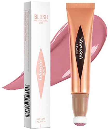 Go Ho Liquid Blush Beauty Wand,Soft Cream Blush Makeup,Liquid Face Blush Stick Contouring with Cushion Applicator,Easy to Blend & Long Lasting & Smooth Natural Dewy Finish,02 Happy Rose Blush