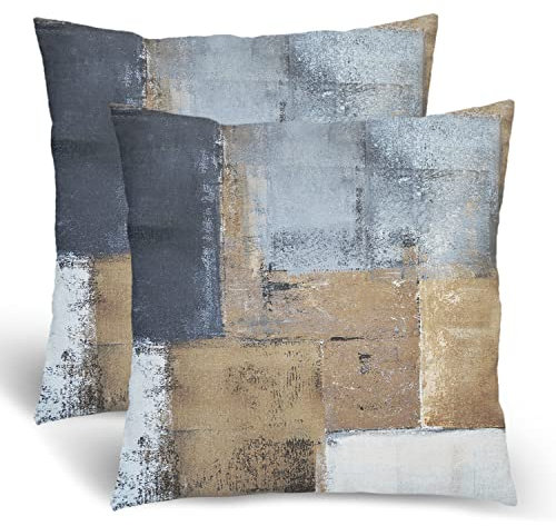 Beigefarbene Kissenbezüge, 45,7 x 45,7 cm, 2er-Set, braun-grau, abstrakte Kunstmalerei, Wurfkissen für Couch, Sofa, Bett