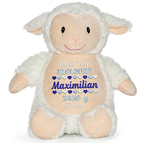 Elefantasie Stofftier mit Name Bestickt Kuscheltier Schaf personalisiert Geburtsdaten
