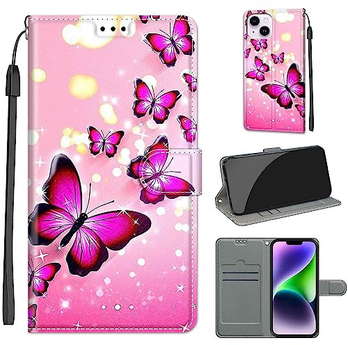 for iPhone 14 Plus (6.7) 2022 5G Case, PU Leather Wallet Book Flip Folio Stand View Cover Pouch Compatible with iPhone 14 Plus Phone Case (Butterfly)