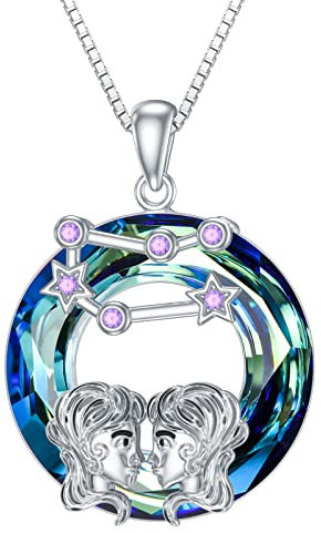enjoylifecreative Damen Zwillinge Sternzeichen Kristall Halskette 925er Sterling Silber Gemini Geburtsstein Horoskop Anhänger Kette Sternbild Astrologie Schmuck Geschenke für Frauen Mädchen