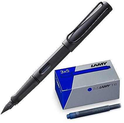 Lamy Lot de 1 stylo plume Safari à plume moyenne ombré et 1 lot de 3 cartouches d'encre T10 dans un carton d'origine - Couleur de l'encre : bleu