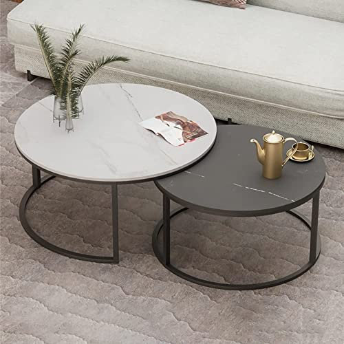Moderne runde Satz-Couchtisch- und Beistelltisch-Sets, Couchtisch-Set mit 2 Vintage-Beistelltischen, Wohnzimmer-Set, Marmorplatte, Metall-Chrom-Beine, Satztisch-Sets, Sofa-Seite
