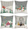 Bonhause 4er Set Kissenbezüge Weihnachten Winter Grau 45 x 45 cm Verschneite Kiefer Schneemann Rentier Polyester Leinen Dekorative Kissenhülle Zierkissenbezüge für Feiertag Dekoration