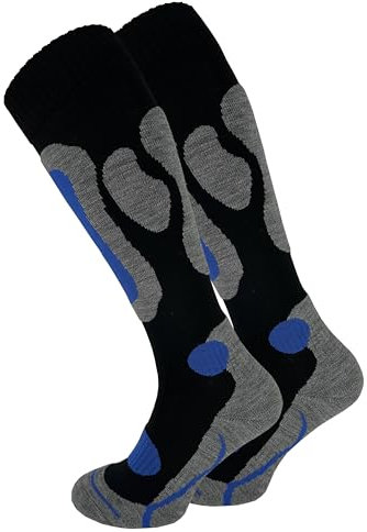 Cotton Prime 2 Paar Skisocken für Damen & Herren - Warme Ski Socken, Thermo Winterstrümpfe mit Polsterung, Kniestrümpfe, Skistrümpfe für Winter, Snowboarding, schwarz/blau, Gr. 43-46