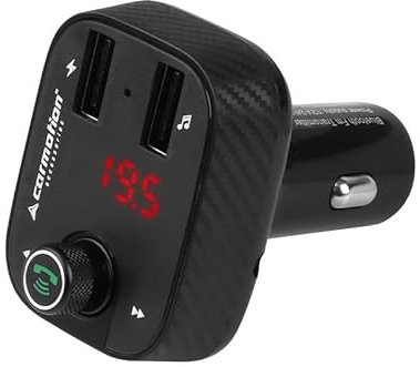 Carmotion Kabelloser FM-Transmitter mit LED-Anzeige, Freisprechfunktion, Voltmeter 8-30V und dualer USB-Lader 3.4A