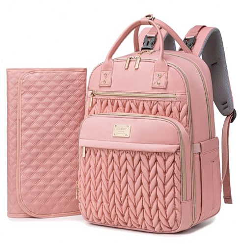Tealari Sac à dos à langer élégant pour bébé, sac à dos de voyage imperméable avec matelas à langer, sangles de poussette, poches isothermes (rose)