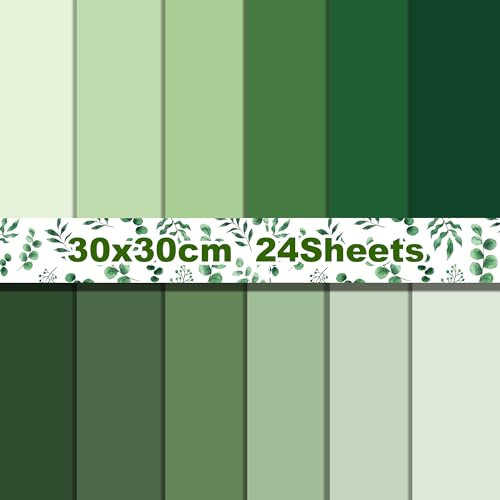 24 Blatt Grünes Muster Scrapbook Papier,12 Designs Doppelseitiger Gradient Grün Dekorpapier Scrapbook Craft Papier,12x12Inch Frühling Craft Supplies Karte, die Scrapbook macht