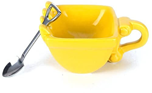 Excavator Bucket Model Cafe Coffee Mug With Spade Shovel Spoon Funny Digger Ashtray Cake Container Tea Cup (Yellow 340ML)