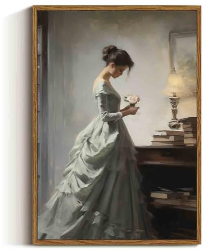 Mostemauo Wandkunst, mittelalterliches Mädchen, Gemälde, klassisches Frauenporträtgemälde, stimmungsvolles Poster, Vintage-Porträt, gedämpftes Ölbild, Vintage-Dekorgemälde, 40,6 x 61 cm, ohne Rahmen