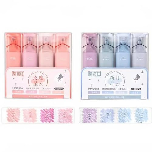 Zureto Evidenziatore glitterato per diario di appunti scintillante, evidenziatore scintillante (verde+rosa)