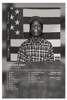 AmAzwi ASAP Rocky Poster Live Love ASAP Album Leinwand Poster Wandkunst Dekor Druck Bild Gemälde für Wohnzimmer Schlafzimmer Dekoration Unrahmen: 20 x 30 cm