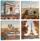 Sungeek 4 Teilig Leinwandbilder mit Holzrahme, Leinwanddruck Bilder 30x30cm, Moderne Wandbilder Kunstdruck Wand Dekoration für Wohnzimmer Schlafzimmer Esszimmer Home Büro (Paris)