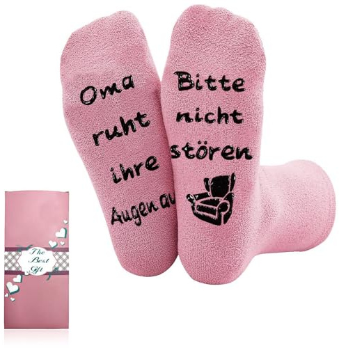 ZYXTLY Witzige Geschenke für Oma - Weihnachten und Geburtstag Lustige Socken Mit Spruch 'Bitte Nicht Stören Oma Ruht Ihre Augen Aus'