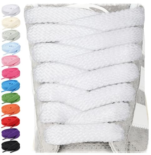 Stepace 2 Paires de Lacets Chaussures Plat Large de 15 mm, Lacet Gros et épais, Remplacement pour Chaussures de Sport, Baskets & Sneakers blanc 140