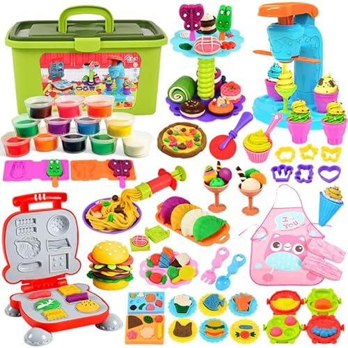 UCAMP 65 Piezas Juego de Plastilina,Herramientas Plastilina para Niños,Moldes plastilina para Crear Hamburguesa,Pizza y Pasta, Accesorios de Arcilla de Modelado,con 12 Cajas Arcilla