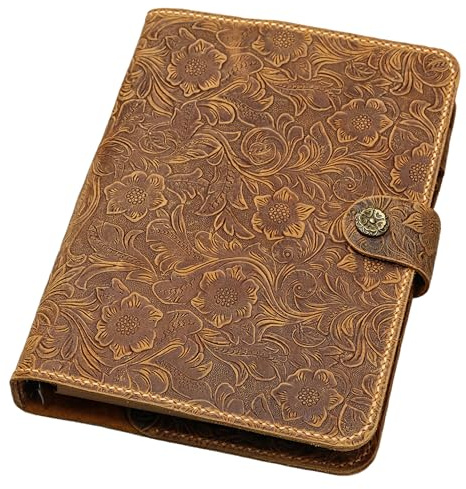 Leder Notizbuch A5 A6, florales Design, 6-Ring Planer, Vintage Look | Vintage Leder; Kalender Planer; Tagebuch; Journal; To-do Liste; Büro Uni Reise; Kartenfach; Stiftschlaufe; Blanko/Liniert