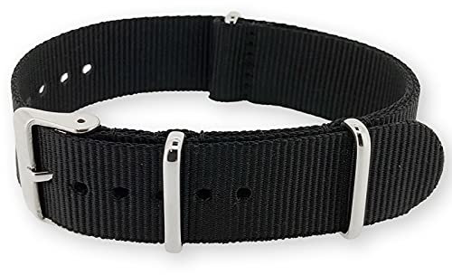 Natos.com - Schwarzes NATO Uhrenarmband G10 Military Nylon Strap - 22 mm